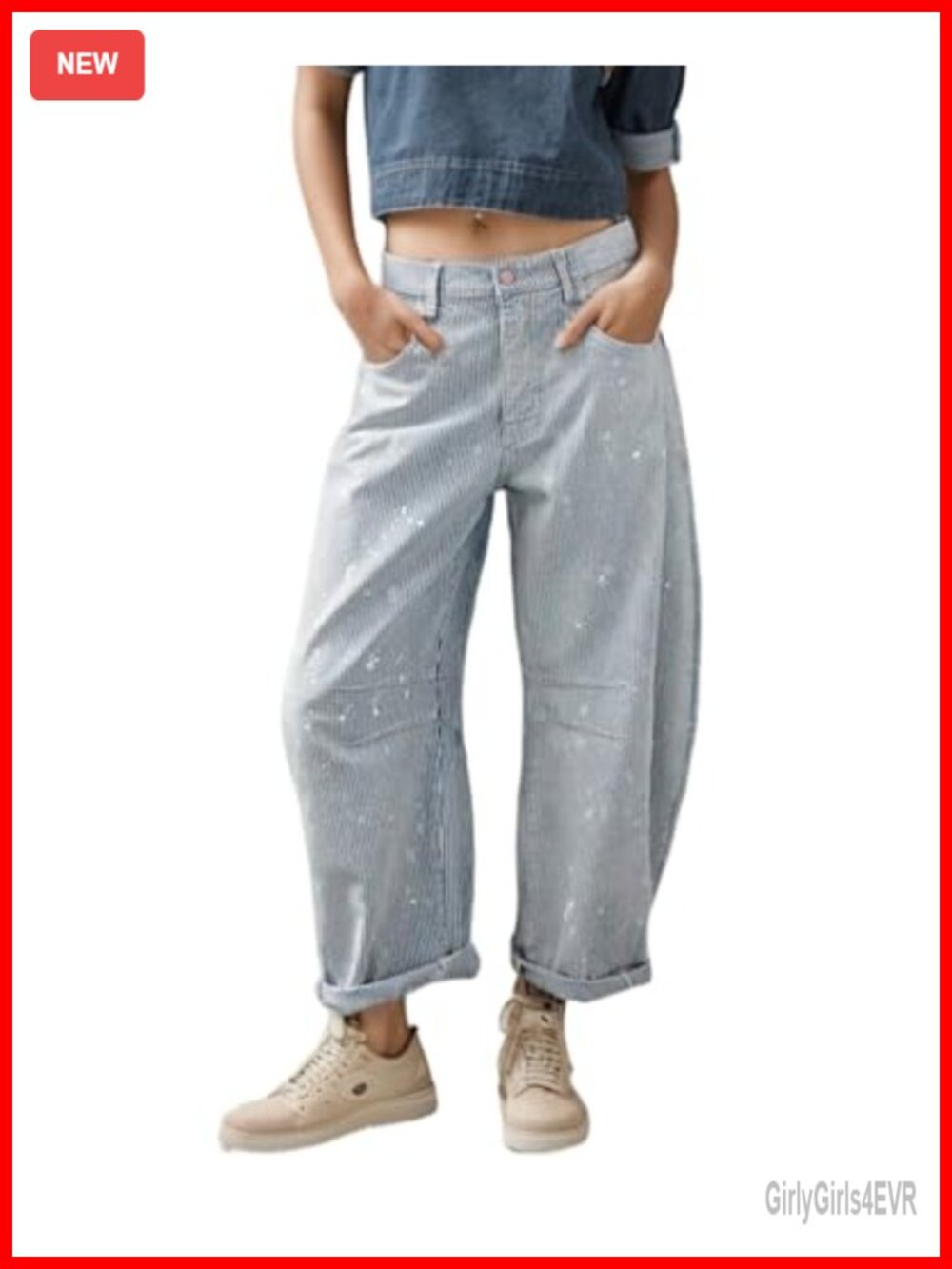 Kedera Stripe Mid Rise Barrel Leg Boyfriend Jeans